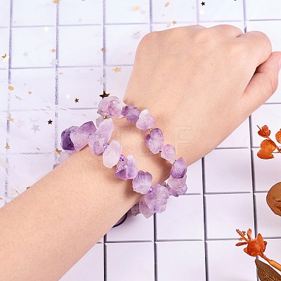 2Pcs 2 Style Synthetic Amethyst Chips Braided Bead Bracelets Set with Irregular Nugget Charm JX166A-1