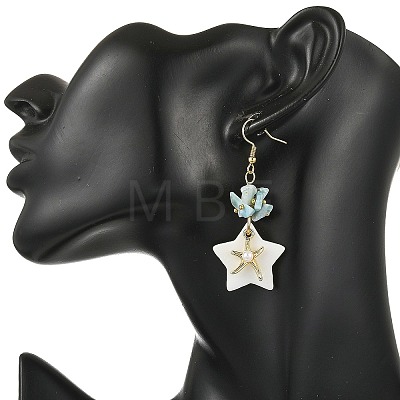 Natural Larimar & Natural Freshwater Shell & Alloy Dangle Earring for Women EJEW-JE07403-1