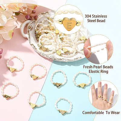 Natural Freshwater Pearl & 304 Stainless Steel Bead Finger Rings RJEW-FS00001-05-1