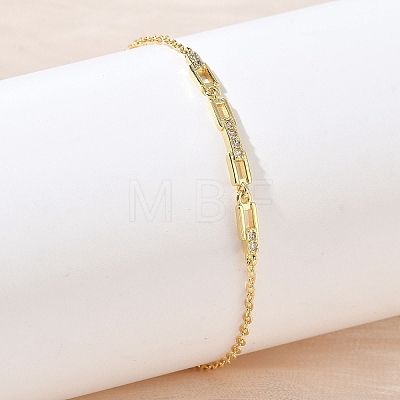 Brass Micro Pave Clear Cubic Zirconia Rectangle Link Bracelets KK-CBA6980-15G-1