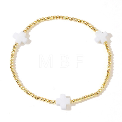 Cross Brass Beaded Stretch Bracelets for Women Gold Thin Chain Fashion Jewelry Accessories US0494-3-1