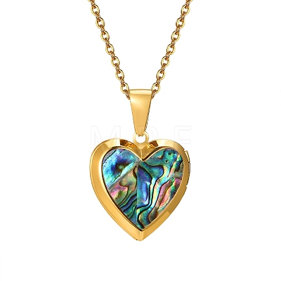 Stainless Steel Pave Natural Paua Shell Love Heart Peach Locket Pendant Cable Chain Necklaces for Women PW-WG7AB06-01-1