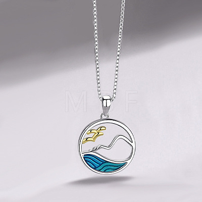Valentine's Day Brass Enamel Sea and Mountain Pendant Necklaces for Women FS-WG0CA19-01-1