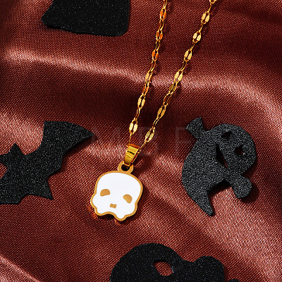 Stainless Steel Enamel Halloween Skull Pendant Dapped Chain Necklaces VT5751-1