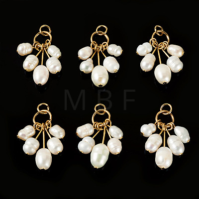 6Pcs Natural Cultured Freshwater Pearl Rice Beaded Pendants PALLOY-TA00380-1