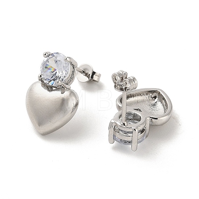 Heart Rack Plating Brass Micro Pave Clear Cubic Zirconia Stud Earrings EJEW-M240-03P-1
