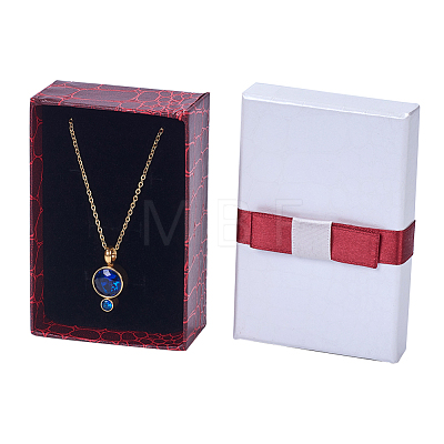 Kraft Cotton Filled Rectangle Cardboard Jewelry Set Boxes with Bowknot X-CBOX-N006-03-1