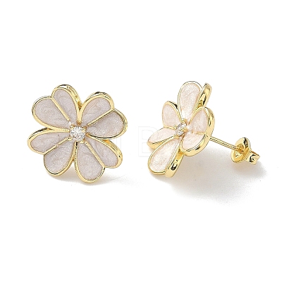 Flower Brass Enamel Stud Earrings EJEW-C177-01G-02-1