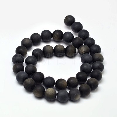 Frosted Natural Golden Sheen Obsidian Round Bead Strands G-F266-04-10mm-1