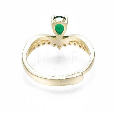 Green Cubic Zirconia Crown Adjustable Ring RJEW-N035-067-NF-1