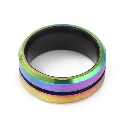 304 Stainless Steel Grooved Finger Ring for Men Women LS-RJEW-WH0011-09A-MC-1