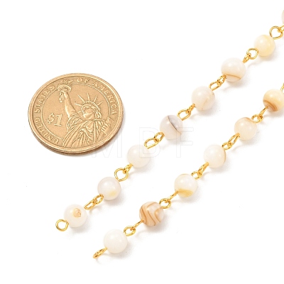 Handmade Chains. Natural Freshwater Shell Round Bead Chain AJEW-JB01084-01-1