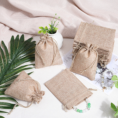 Beebeecraft Polyester Imitation Burlap Packing Pouches Drawstring Bags ABAG-BBC0001-02A-01-1