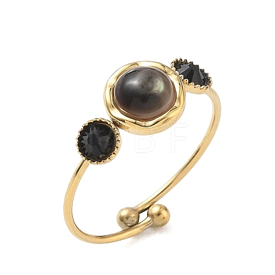 Black Shell Adjustable Finger Rings for Women RJEW-A101-01G-03-1