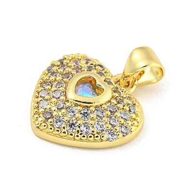 Heart Rack Plating Brass Micro Pave Cubic Zirconia Charms KK-Z053-17G-1