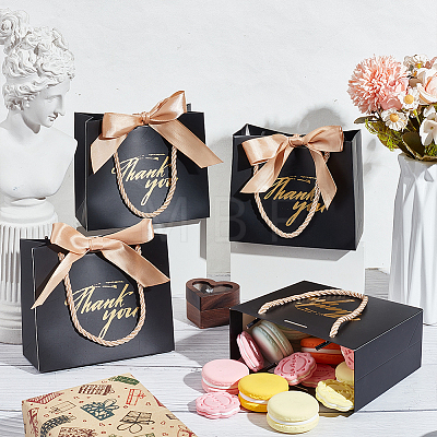 Rectangle Paper Wrapping Handle Bags with Ribbon CARB-WH0001-07C-1