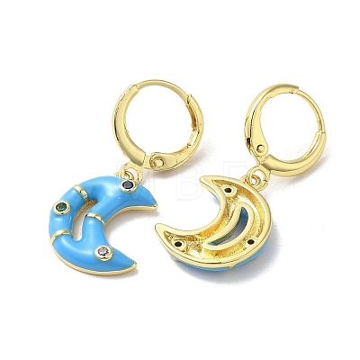 Crescent Moon Real 18K Gold Plated Brass Dangle Leverback Earrings EJEW-L268-031G-01-1
