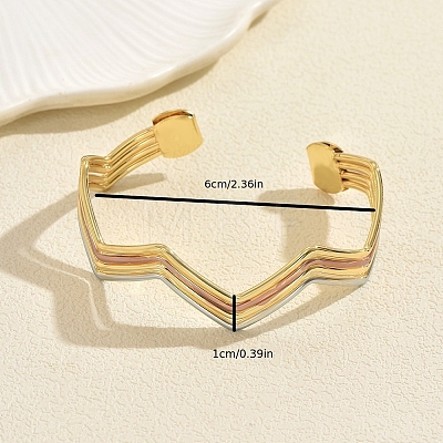 Multi-layer Geometric Wave Pattern Iron Open Cuff Bracelet for Women LS-US3742-1
