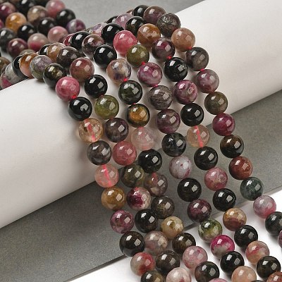 Natural Tourmaline Round Bead Strands G-F269-05-6mm-1