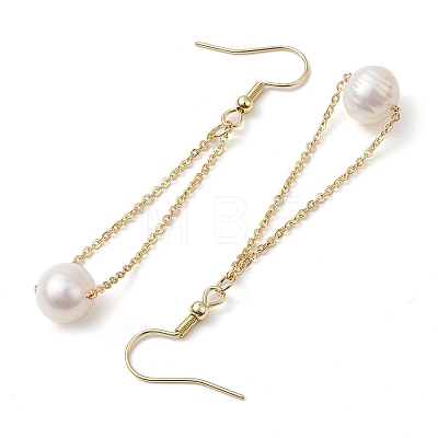 Natural Cultured Freshwater Pearl Beads with Brass Dangle Earrings X-EJEW-JE05757-1