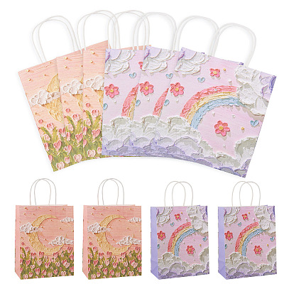 6Pcs 2 Colors Flower Printed Paper Gift Bags ABAG-TAD0001-02-1
