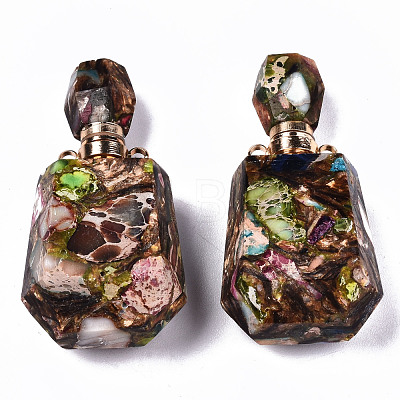 Assembled Synthetic Bronzite and Imperial Jasper Openable Perfume Bottle Pendants G-S366-059F-1