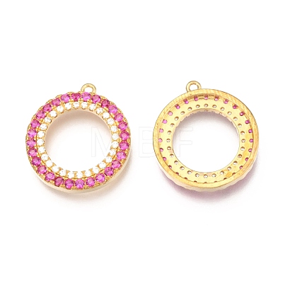 Brass Micro Pave Deep Pink & Clear Cubic Zirconia Pendants ZIRC-J039-01G-1