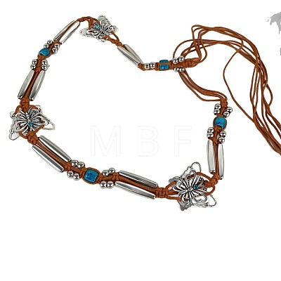 Boho Alloy Butterfly Polyester Tie Chain Belts with Resin Beads for Women FS-WG64D91-01-1
