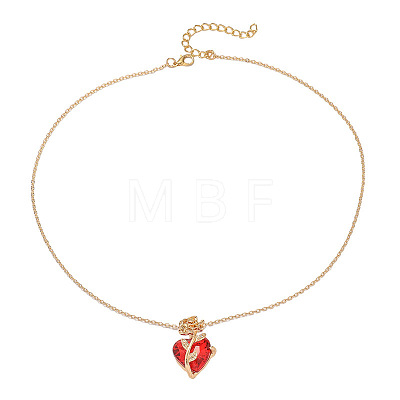 Valentine's Day Heart & Rose Zinc Alloy Ruby Rhinestone Pendant Necklaces for Women FS-WG5EA65-01-1