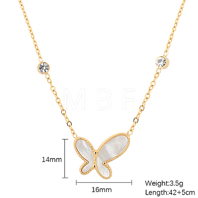 Natural Shell Butterfly Pendant Necklace with Cubic Zirconia KA9286-2-1