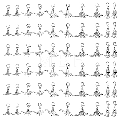 60Pcs 5 Styles Tibetan Style Alloy Dinosaur Pendant Decorations HJEW-HY0001-26-1