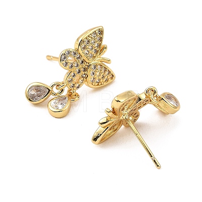 Rack Plating Brass Butterfly Dangle Stud Earrings with Cubic Zirconia for Women EJEW-L261-011G-1