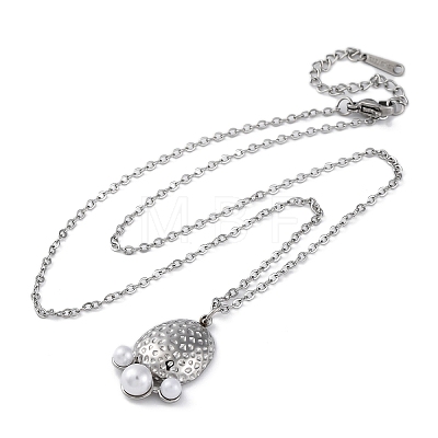 Anti-Tarnish 304 Stainless Steel & Plastic Pearl Paw Print Pendant Cable Chain Necklaces for Women STAS-Z114-16P-1