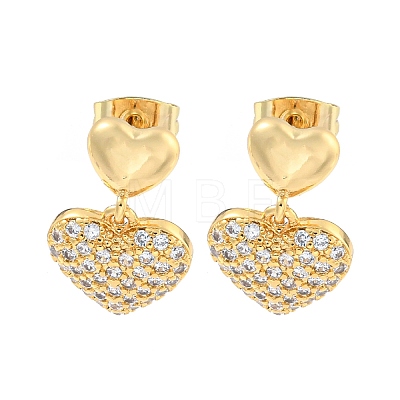 Heart Brass Pave Clear Cubic Zirconia Dangle Earrings EJEW-M258-35G-1
