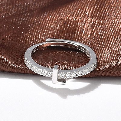 S925 Sterling Silver Adjustable Letter Rings for Women RJEW-M068-01P-L-1