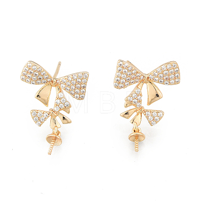 Brass Pave Clear Cubic Zirconia Stud Earring Findings KK-N216-537-1