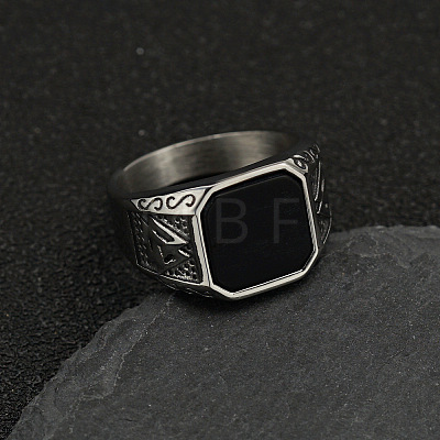 304 Stainless Steel with Natural Black Agate Finger Rings FS-WG06E27-24-1