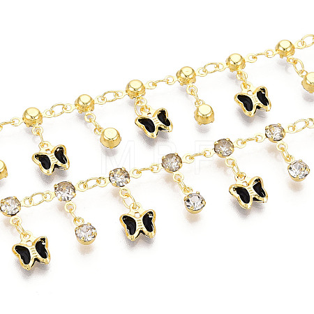 Brass Glass Butterfly Charm Link Chains CHC-T018-12C-G-1