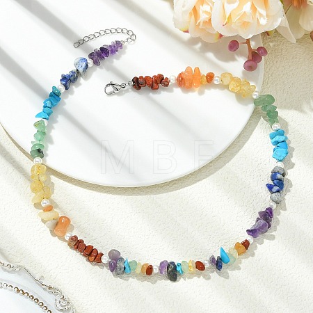 7 Chakra Natural & Synthetic Gemstone Beaded Necklaces NJEW-JN06634-1