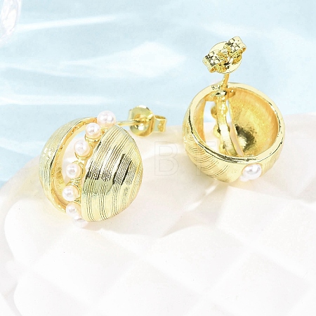 Round Brass Stud Earrings EJEW-D351-01G-1