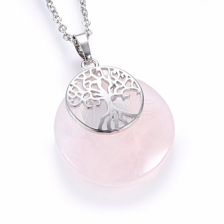 Natural Rose Quartz Pendant Necklaces NJEW-P228-A09-1