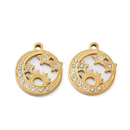 304 Stainless Steel & Natural Shell & Rhinestone Pendants SA-CBA49D2-06G-01-1