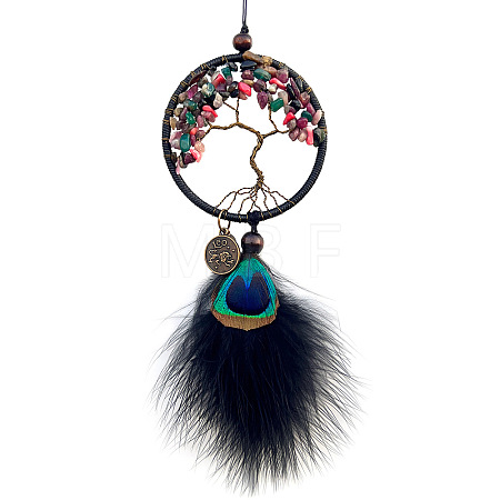 Wrapped Tree of Life Mixed Gemstone Pendant Decorations PW-WG12050-01-1