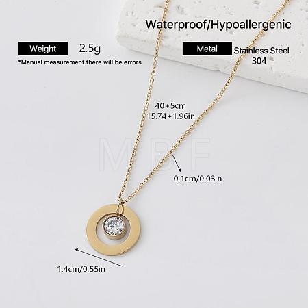 304 Stainless Steel Crystal Rhinestone Ring Pendant Necklaces for Women BM3645-1-1