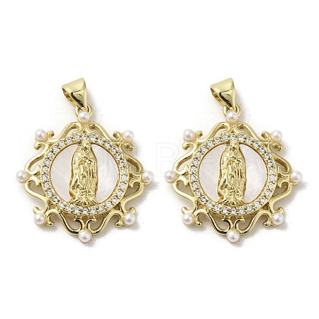 Brass Pave Shell Pendants KK-I708-16A-G-1