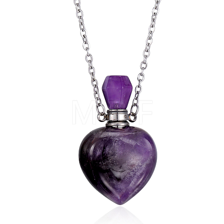 1Pc Natural Gemstone Heart Perfume Bottle Pendant Necklaces NJEW-PH0001-61C-1