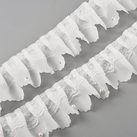 Polyester Organza Ruffled Pleated Lace Fabric Trim OCOR-WH0046-23-1