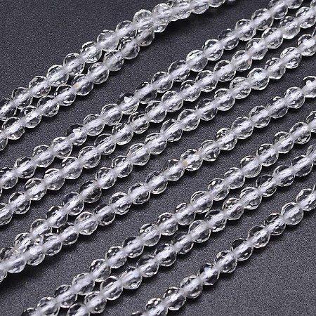 Faceted Round Natural Quartz Crystal Beads Strands G-L411-30-4mm-1