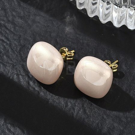Brass & ABS Plastic Imitation Pearl Stud Earrings for Women PL-CBA760A-03B-G01-1