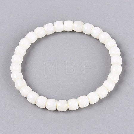 Natural Hetian Jade Barrel Beaded Stretch Bracelets BJEW-Q100-01-1